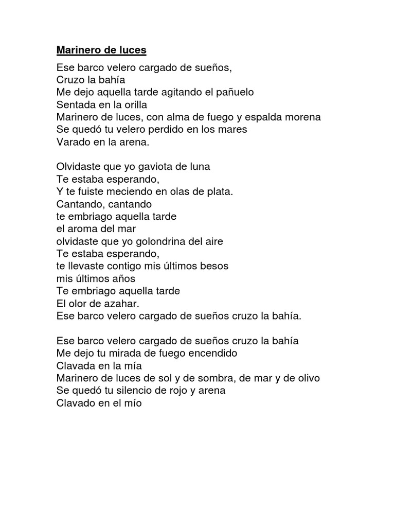 Marinero de luces: Poema de amor y nostalgia | PDF