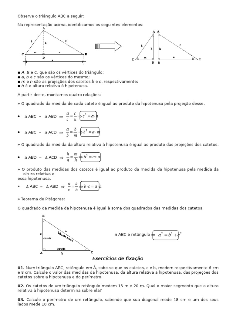 RELAÇÕES MÉTRICAS NO TRIÂNGULO RETÂNGULO \Prof Gis - Matemática