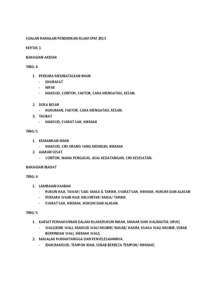 Soalan Ramalan Pendidikan Islam Spm 2013 Pdf