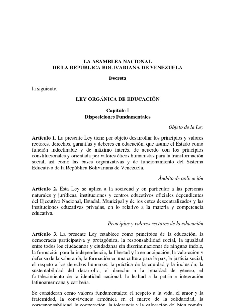 Ley Organica de Educacion 2009 | PDF | Educación Secundaria | Democracia