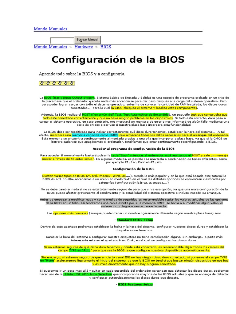 Manual Configurar BIOS | PDF | Bios | Compatibles con PC Ibm