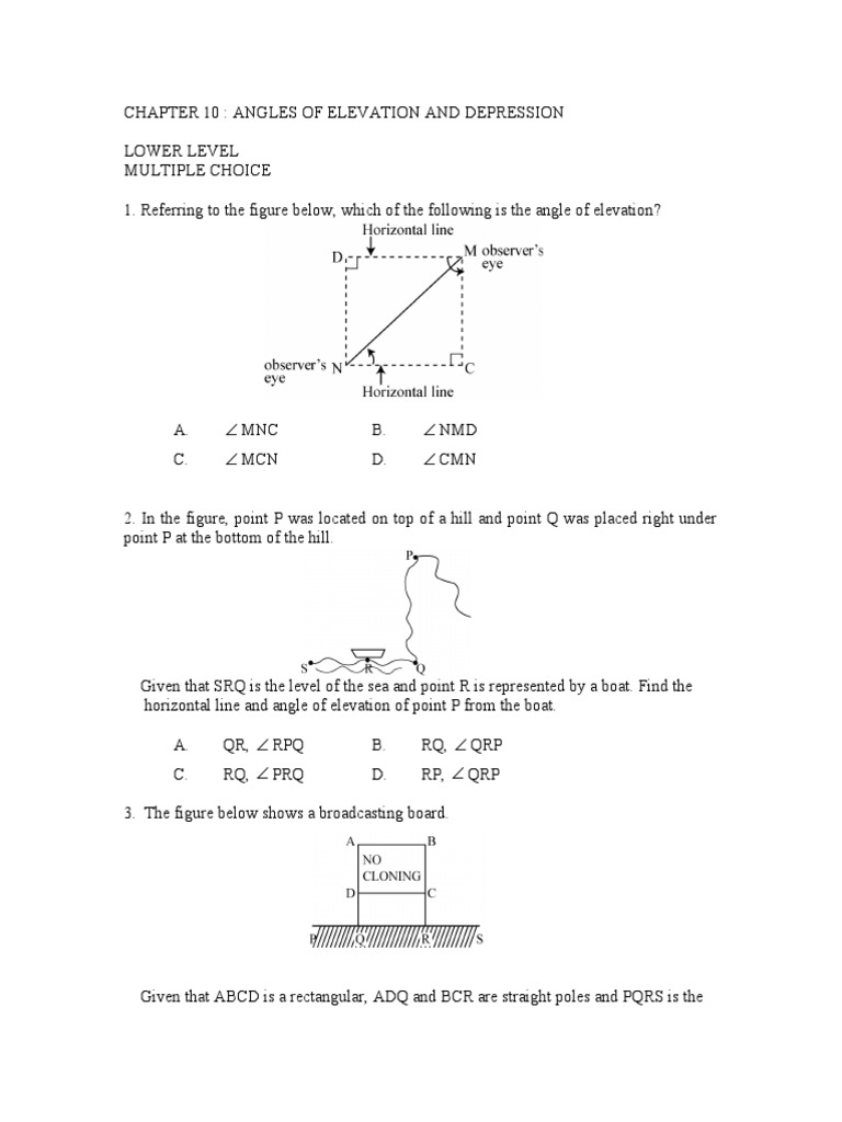 Angles of Elevation and Depression Worksheet | PDF | Scientific ...