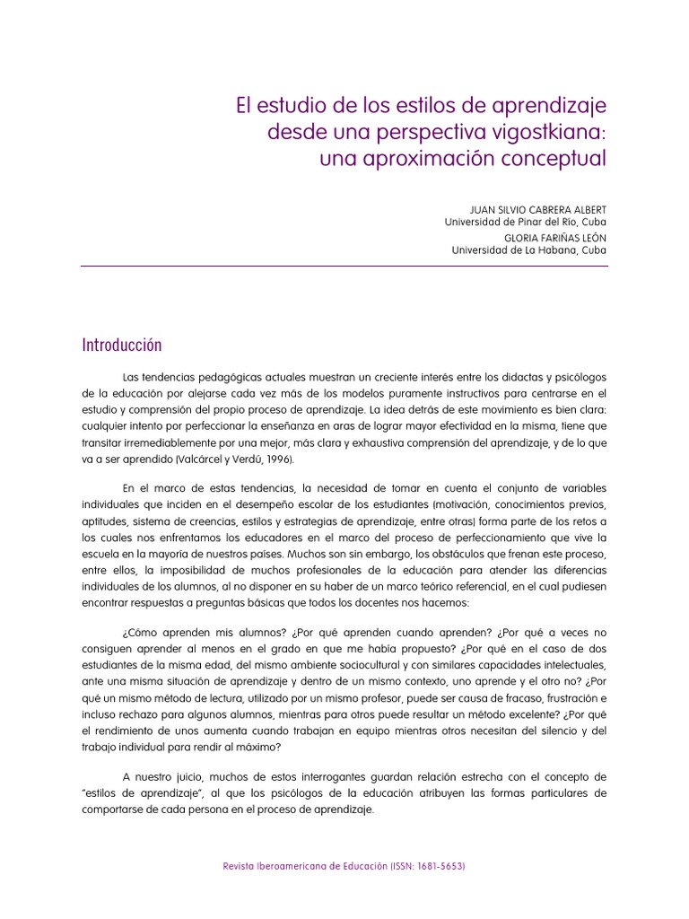 Estilos de Aprendizaje Vigotskianos | PDF | Ciencia y matemáticas