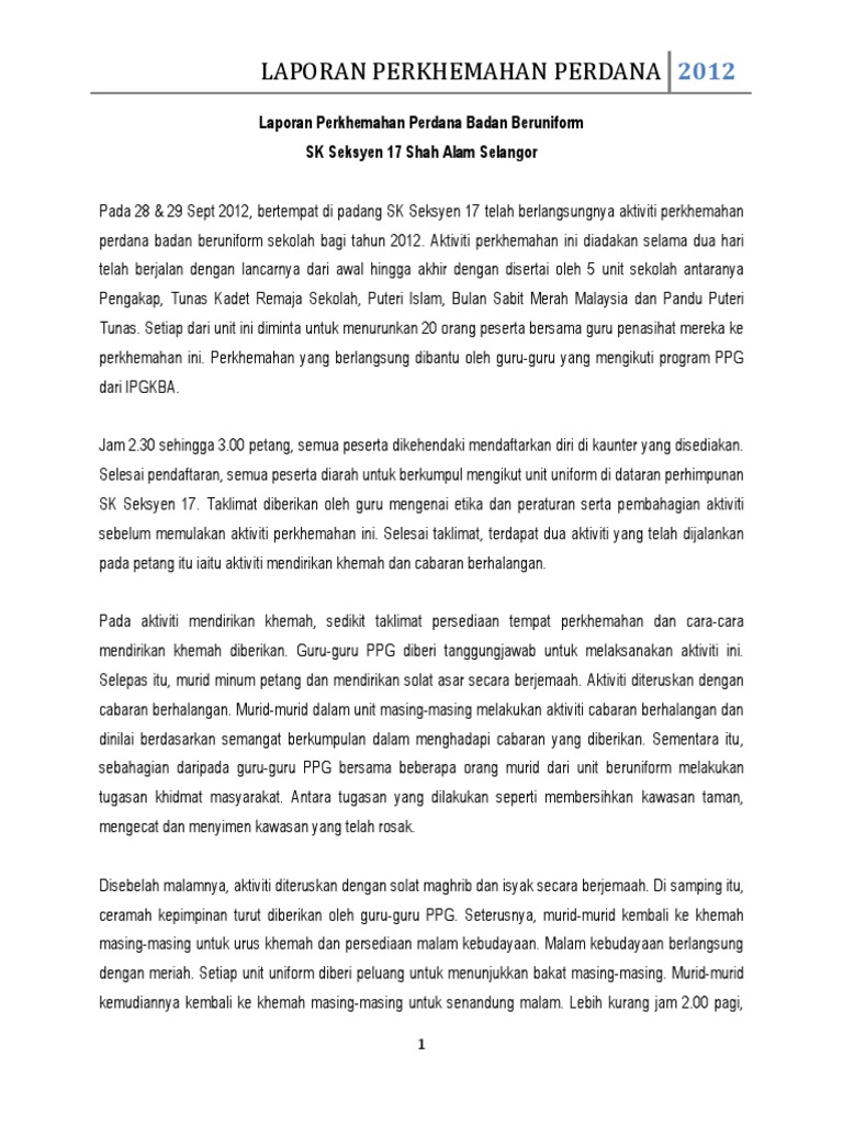 Laporan Perkhemahan Unit Beruniform Pdf