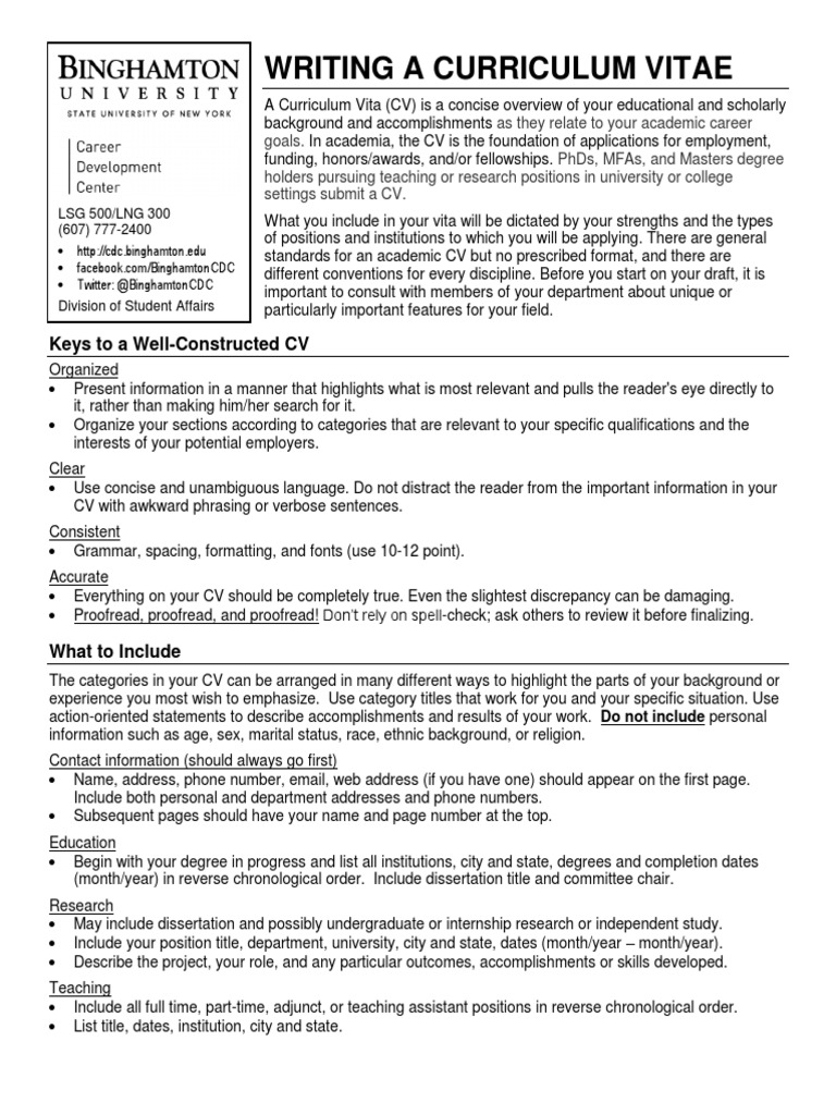 Writing A Curriculum Vitae: Keys To A Well-Constructed CV | PDF