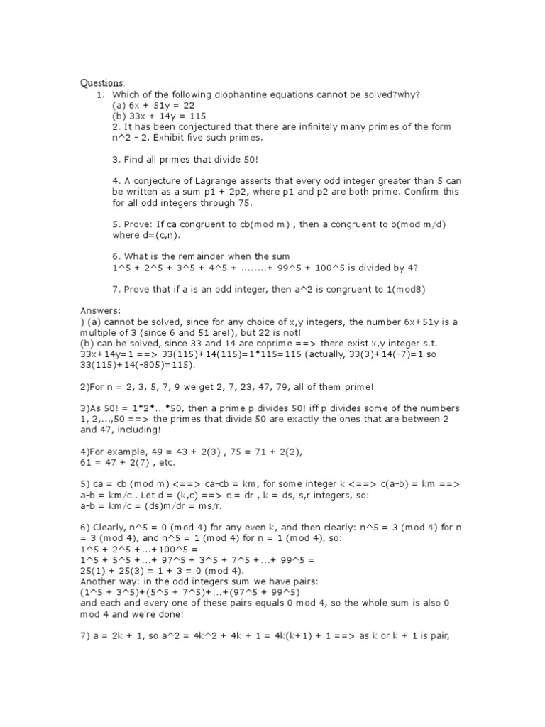 Number Theory Problems and Solutions | PDF