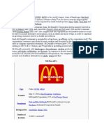 Mcdonald'S Mcdonald'S Corporation (Nyse: MCD) Is The World'S Largest Chain of Hamburger Fast Food