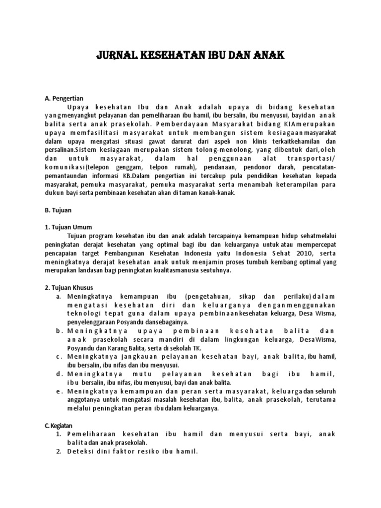 Jurnal Kesehatan Ibu Dan Anak