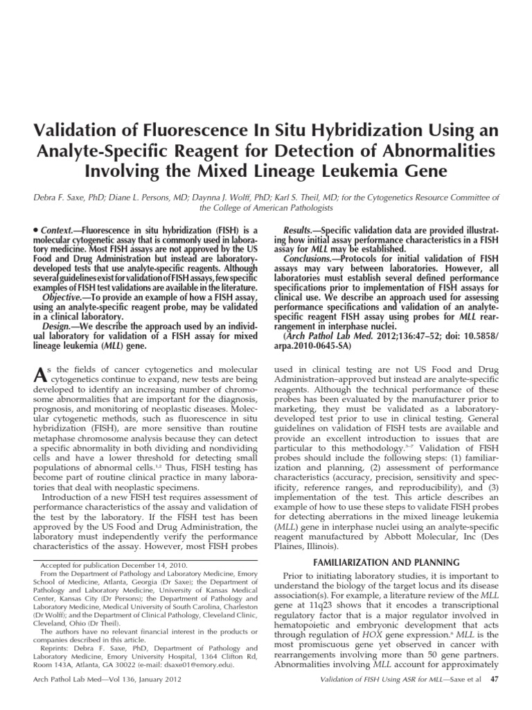 Validation of Fluorescence in Situ Hybridization | PDF