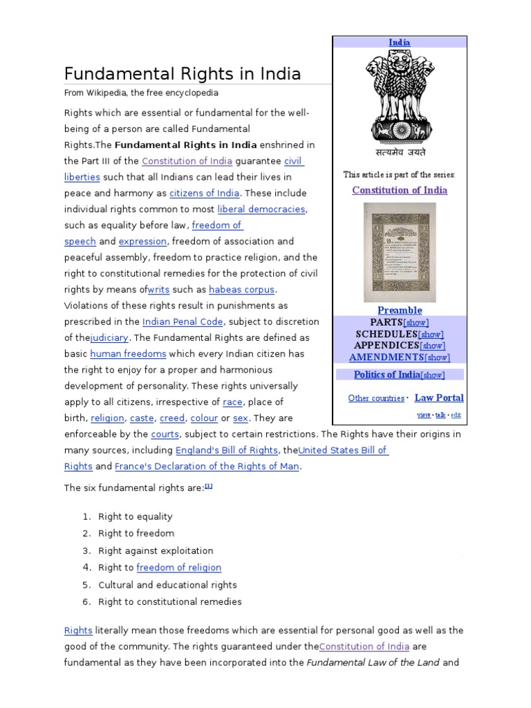 Six Fundamental Rights in India | PDF | Government Information | Human ...