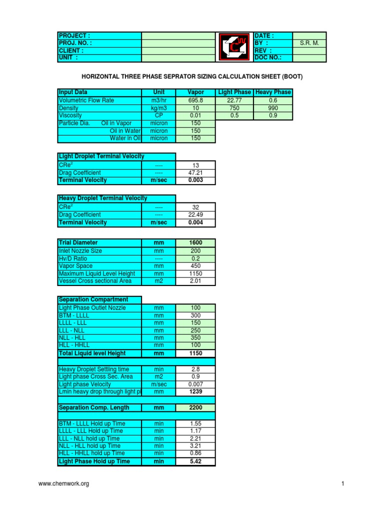 Three Phase Separator Sizing Boot