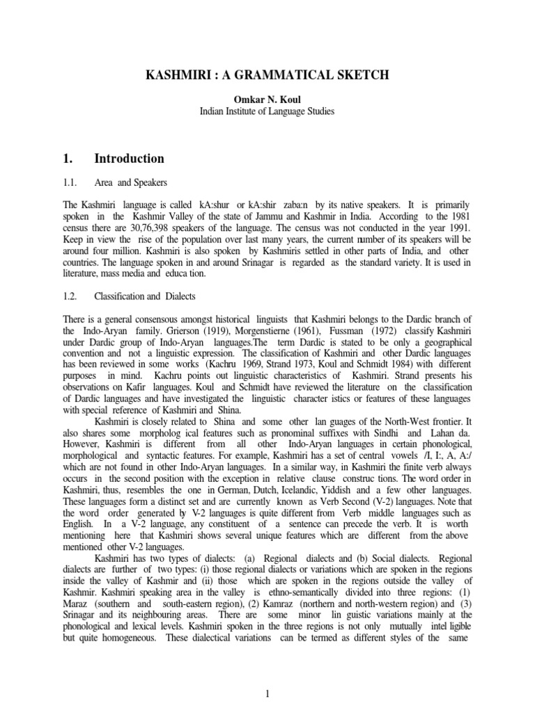 The Kashmiri Language | Download Free PDF | Verb | Grammatical Gender