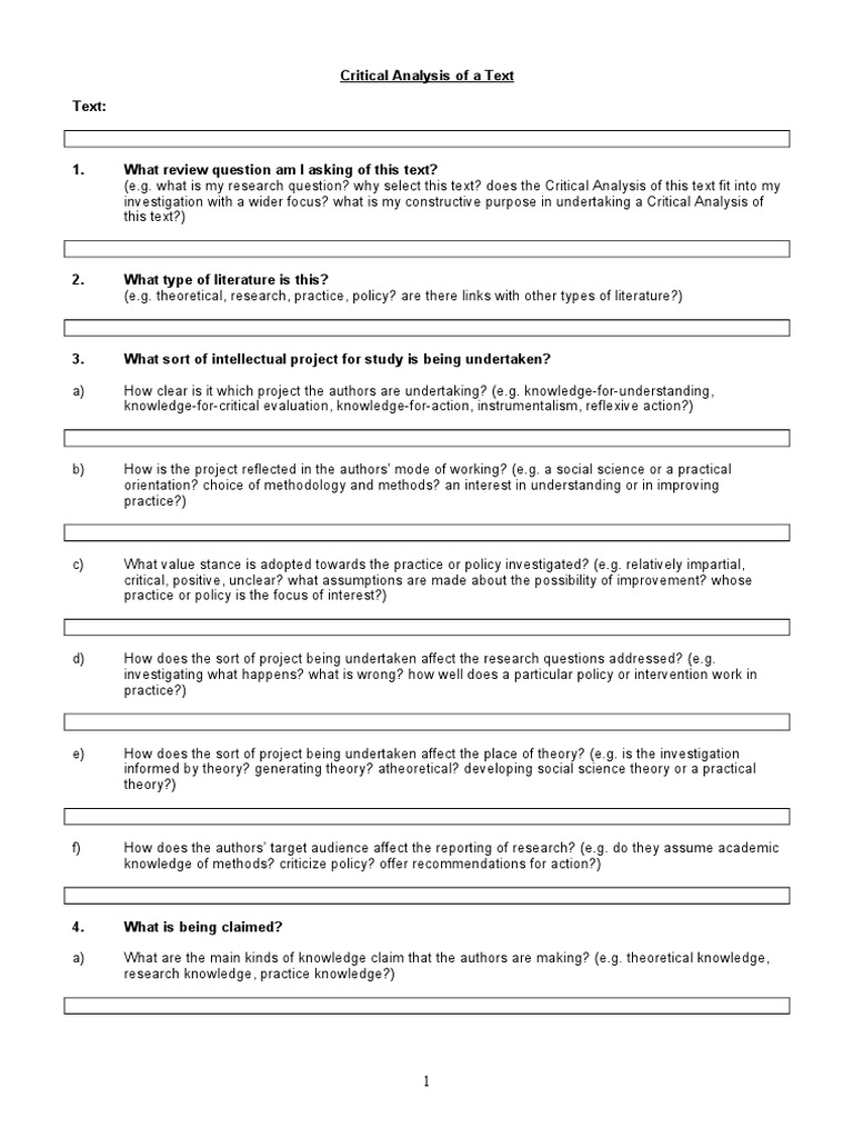 critical thinking analysis template