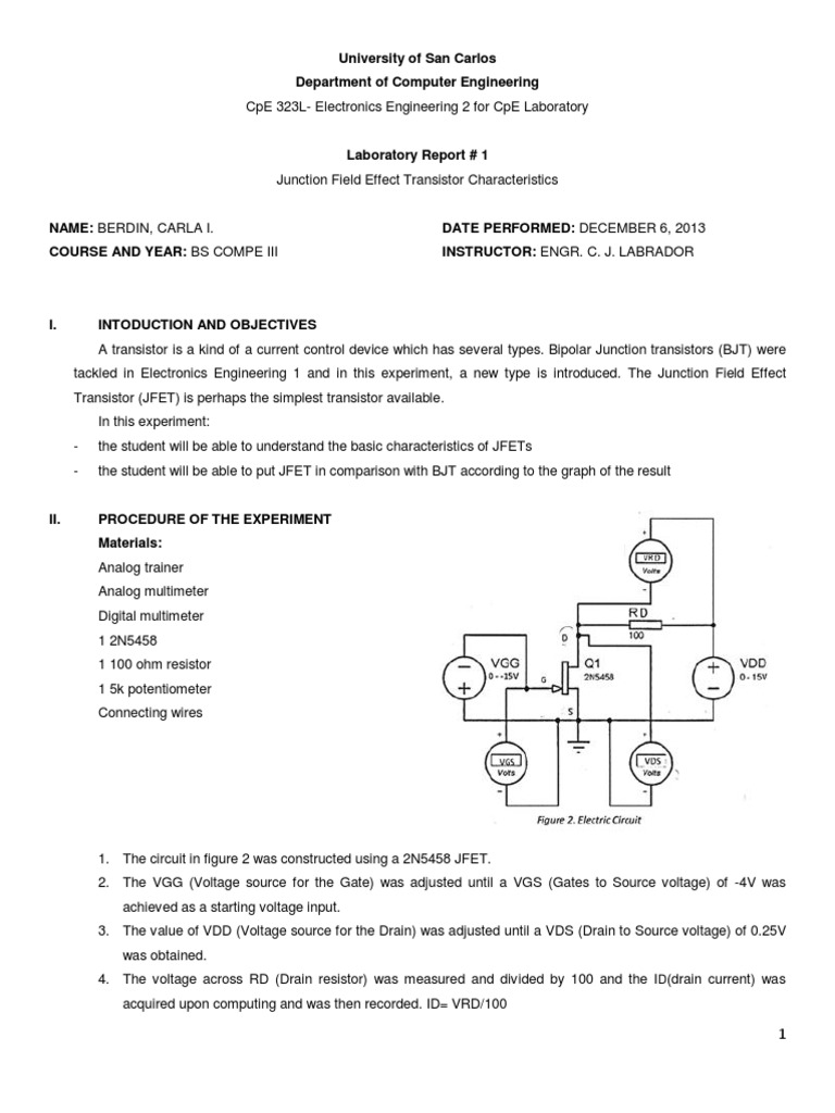 Laboratory Report JFET Transistor Characteristics Field Effect