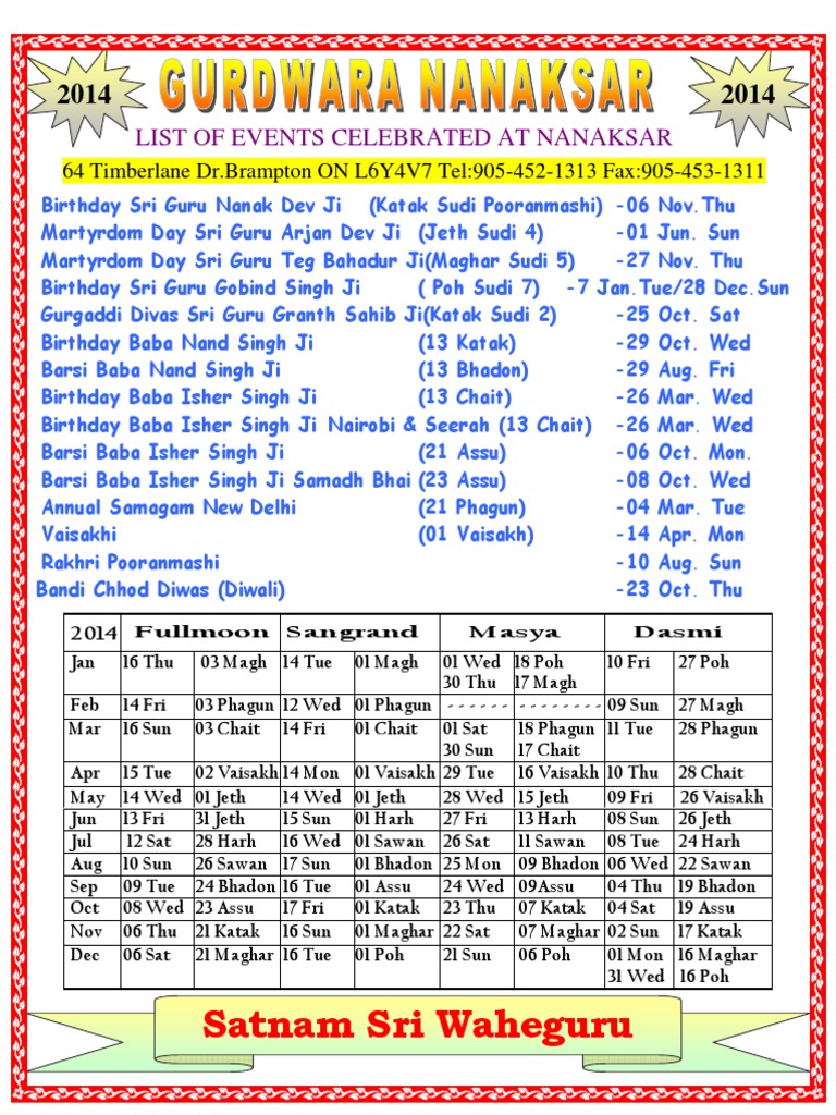 2014 Nanaksar Calendar Based On Original Calendar Used by Sikhs PDF