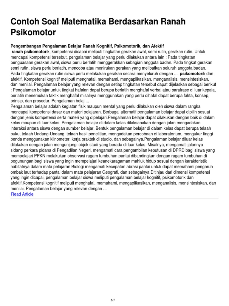 Contoh Soal Matematika Berdasarkan Ranah Psikomotor