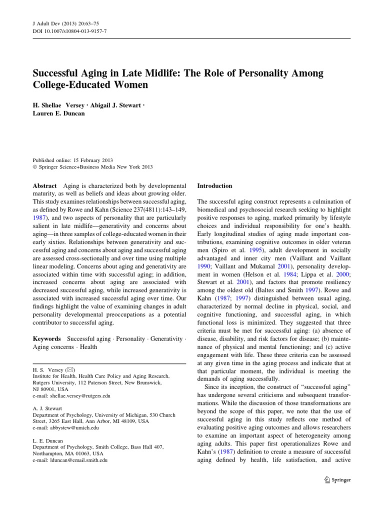 Successful Aging in Late Midlife: The Role of Personality Among College ...
