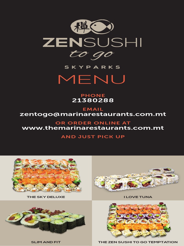 *ZEN SUSHI TO GO MENU* Sushi Food Ingredients
