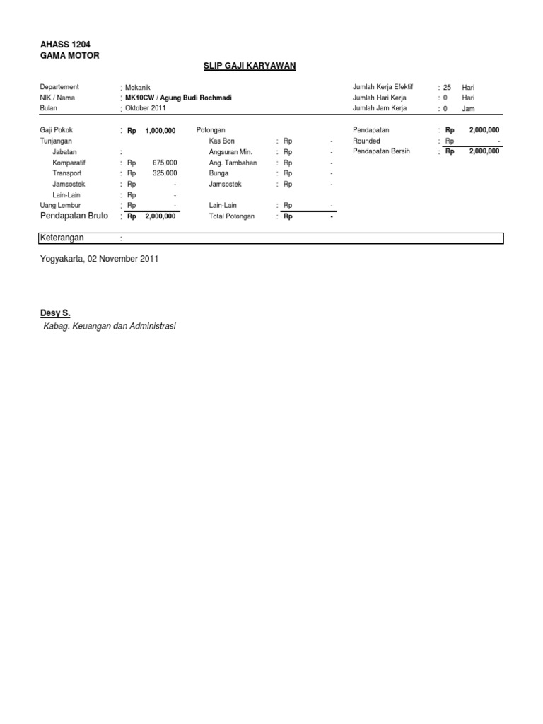 ContoH Slip Gaji Karyawan