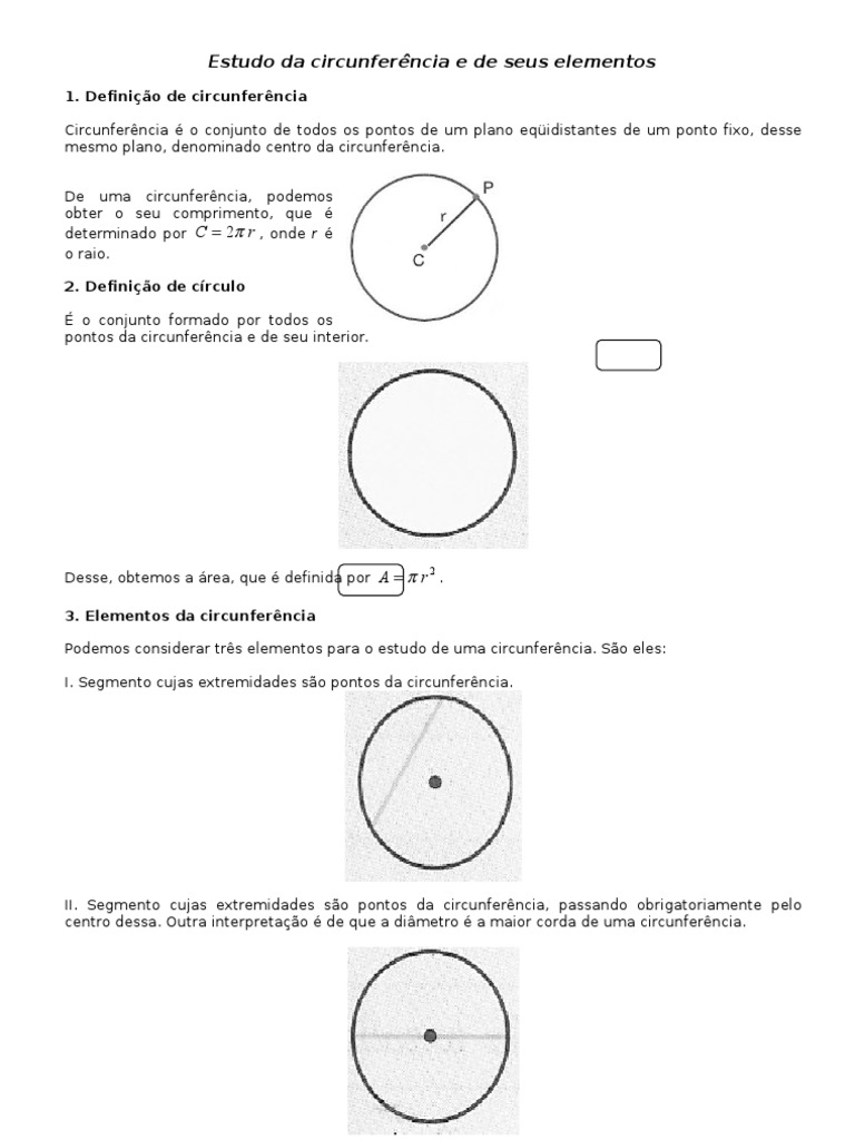 Estudo da Circunferência e Elementos | PDF | Círculo | Triângulo