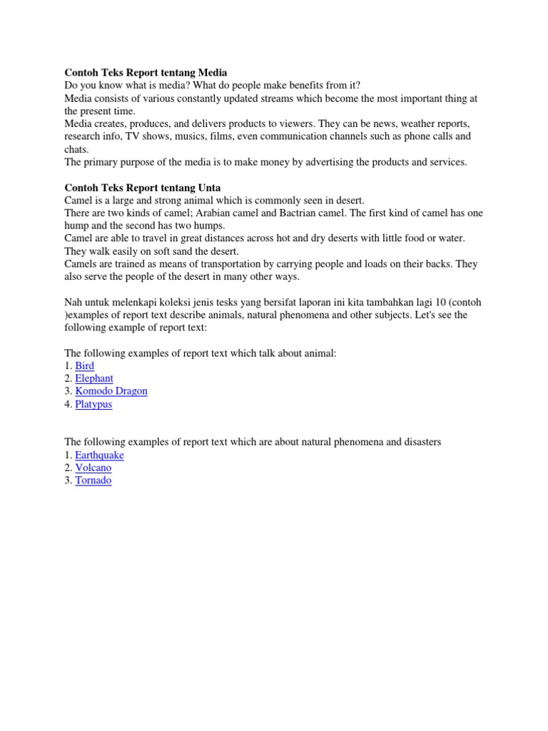 Contoh Teks Report Tentang Media | PDF | Elephant | Tornadoes