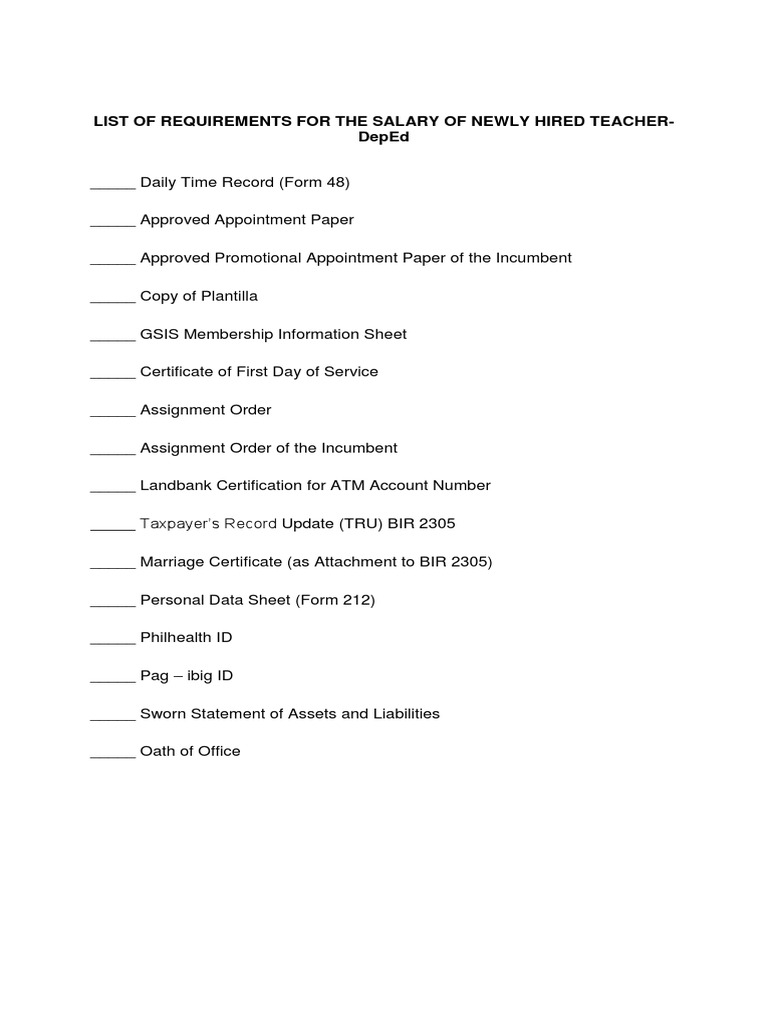 Requirements for Newly Hired Teacher Salary | PDF | Government | Business