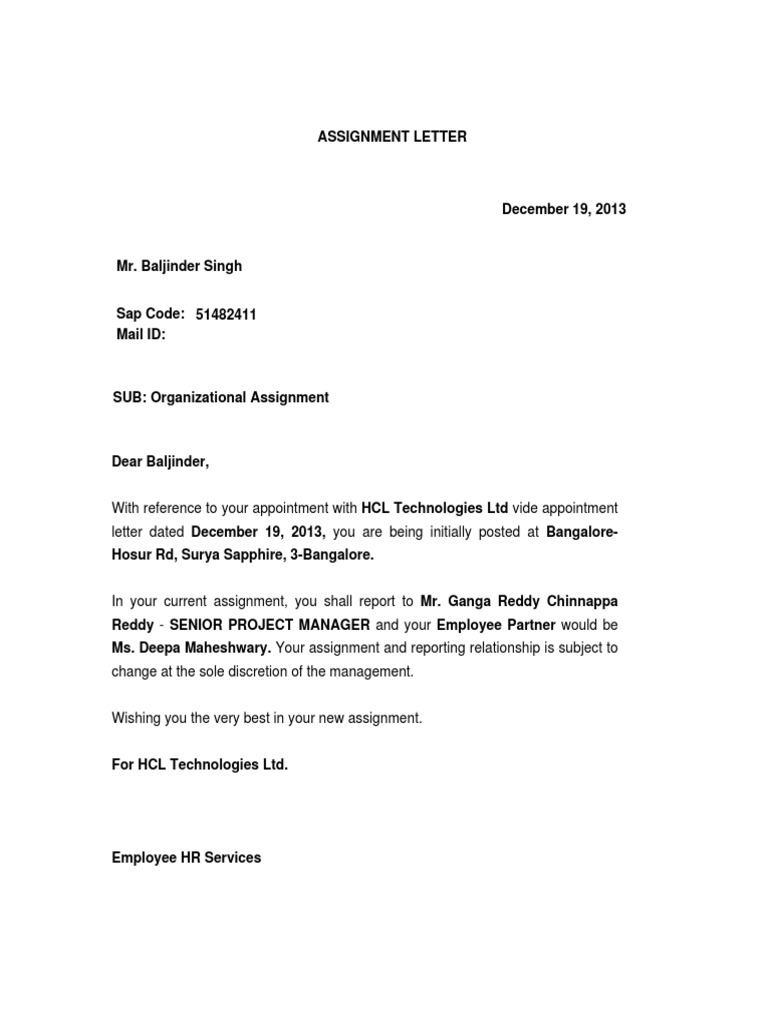 assignment letter for
