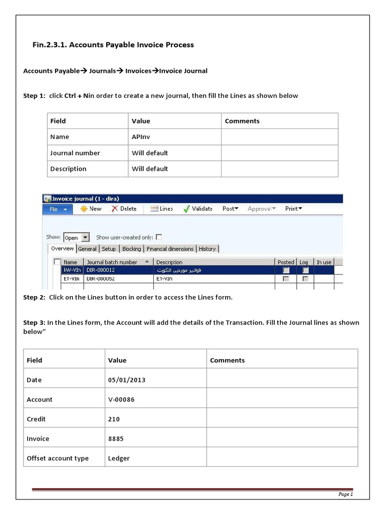 Fin.2.3.1. Accounts Payable Invoice Process: Name Apinv Journal Number ...