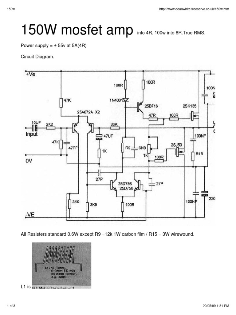 150W MOSFET Amplifier Circuit Guide | PDF | Technology & Engineering