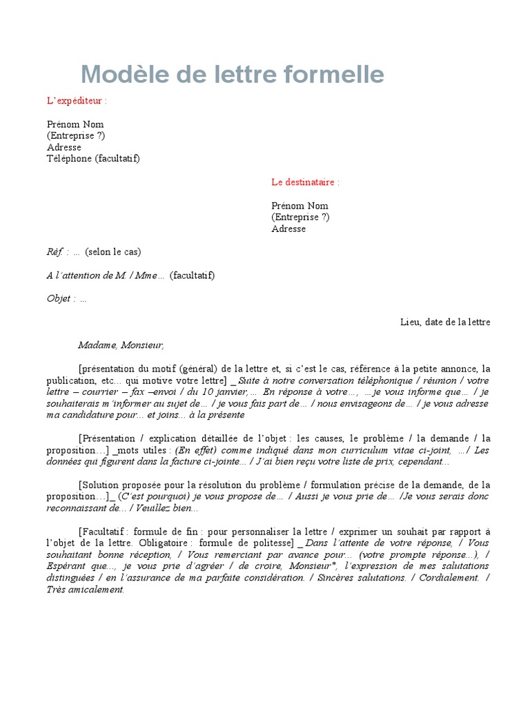 Modèle de lettre formelle en français | PDF