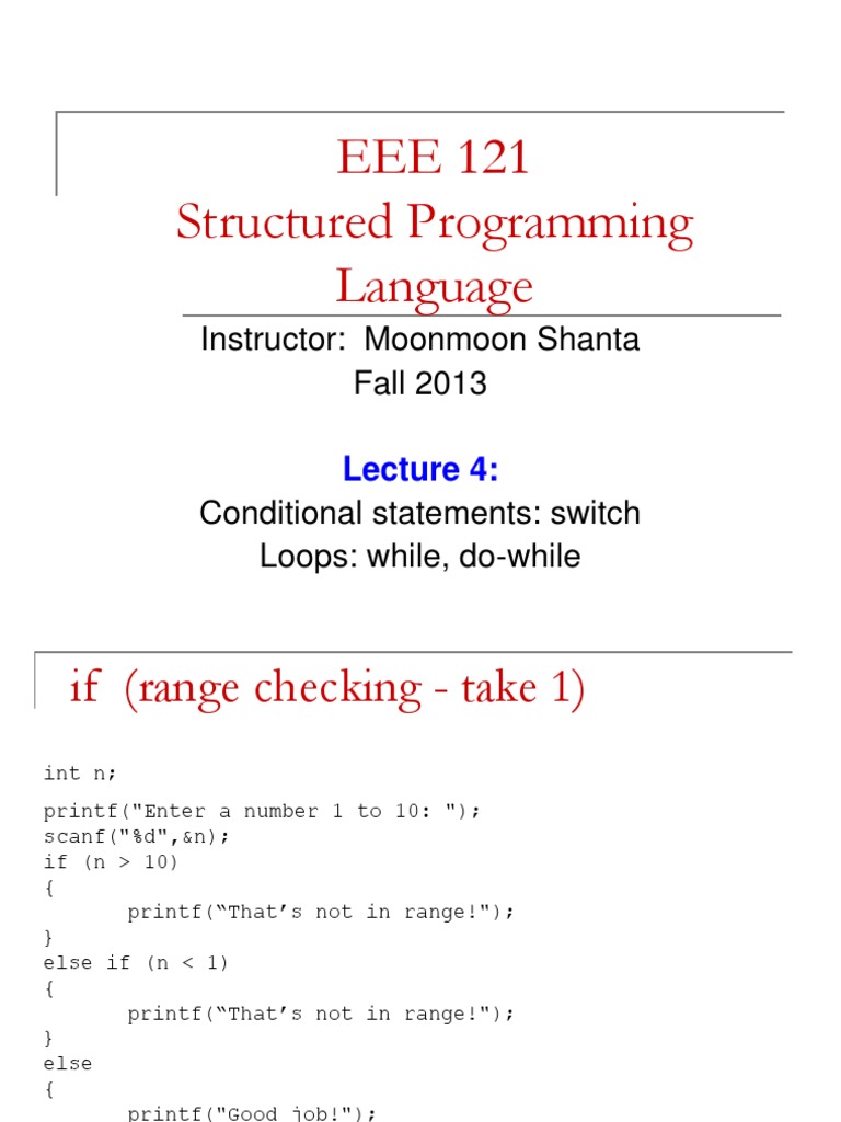 EEE 121 Structured Programming Language: Instructor: Moonmoon Shanta ...