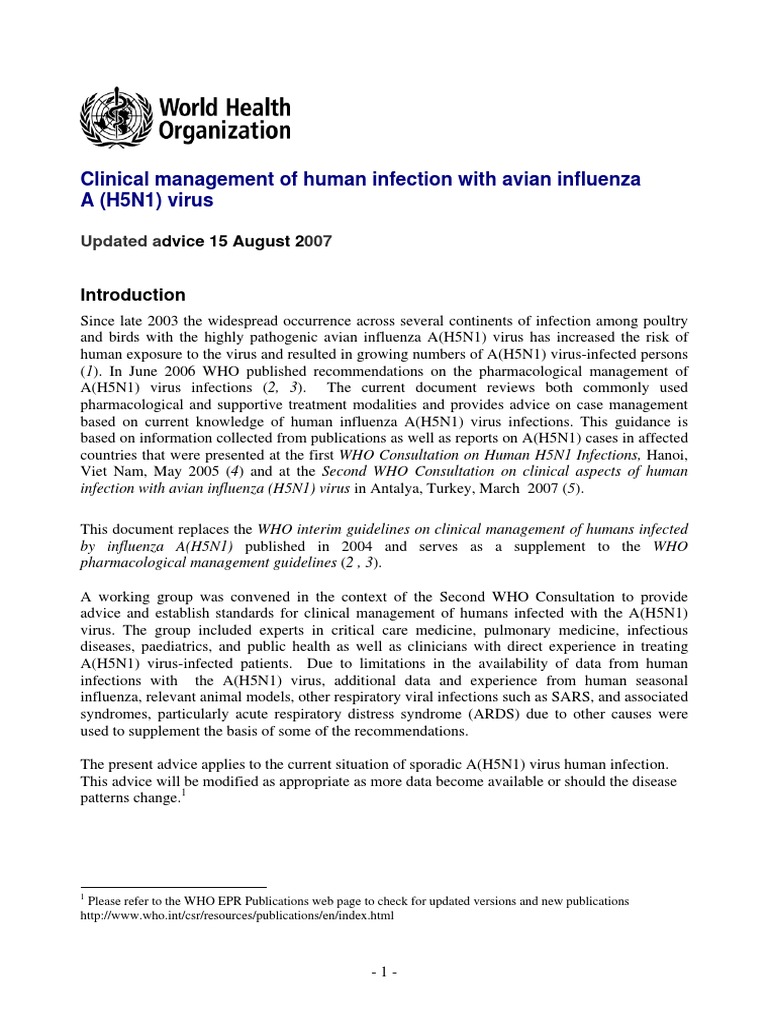 Avian Influenza A(H5N1) Clinical Guide | PDF | Influenza A Virus ...