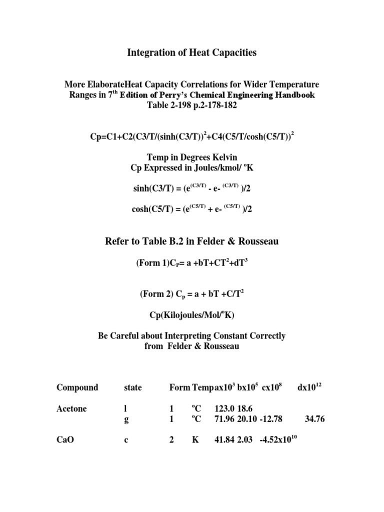 Heat Capacity Integration Methods | PDF | Solution | Gases