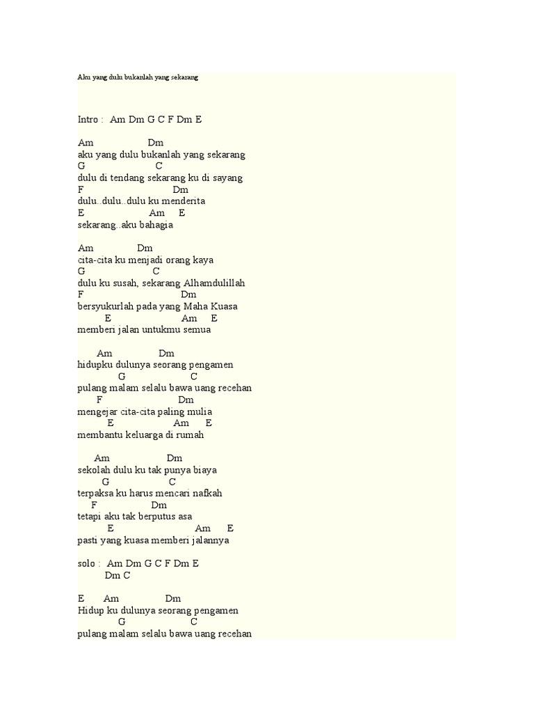 Aku Yang Dulu Bukanlah Yang Sekarang Chord Guitar Pdf