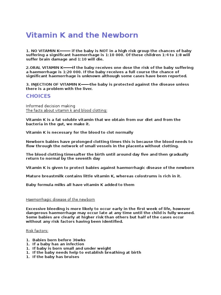 Vitamin K and The Newborn PDF Bleeding Clinical Medicine