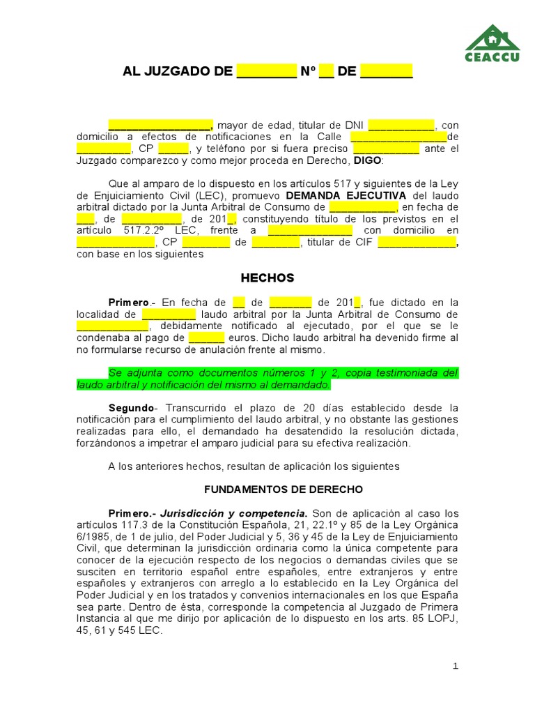 Modelo Demanda Ejecucion Laudo Demanda judicial Conflicto (proceso)