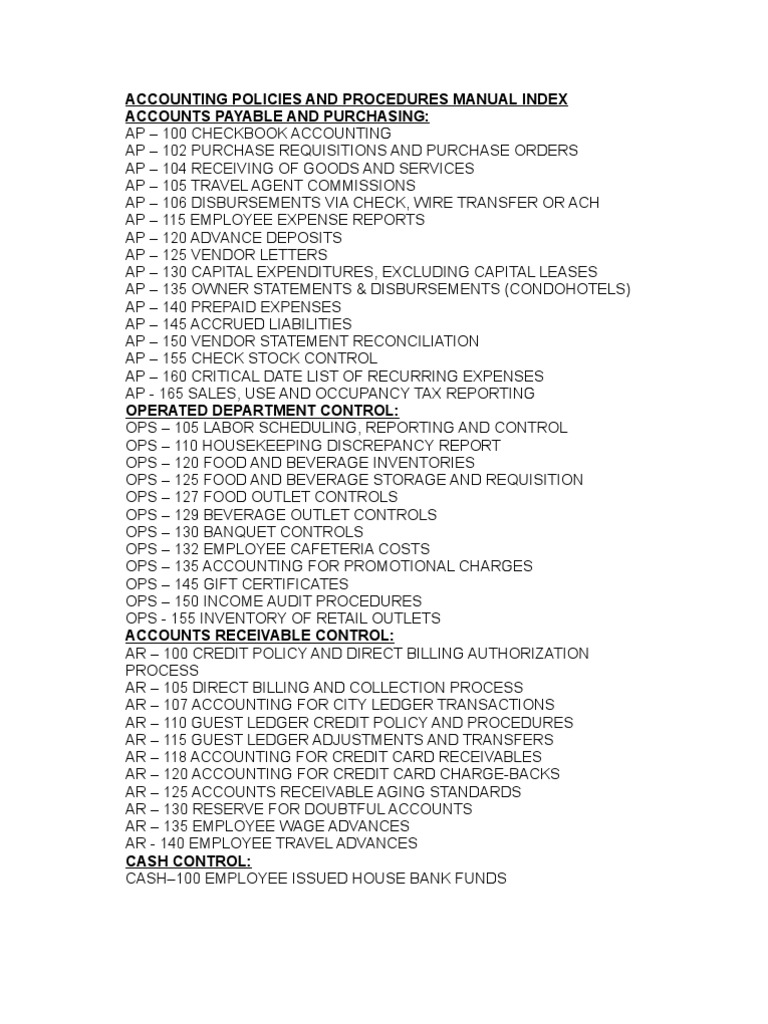 Standard operating procedure hotels credit card payroll