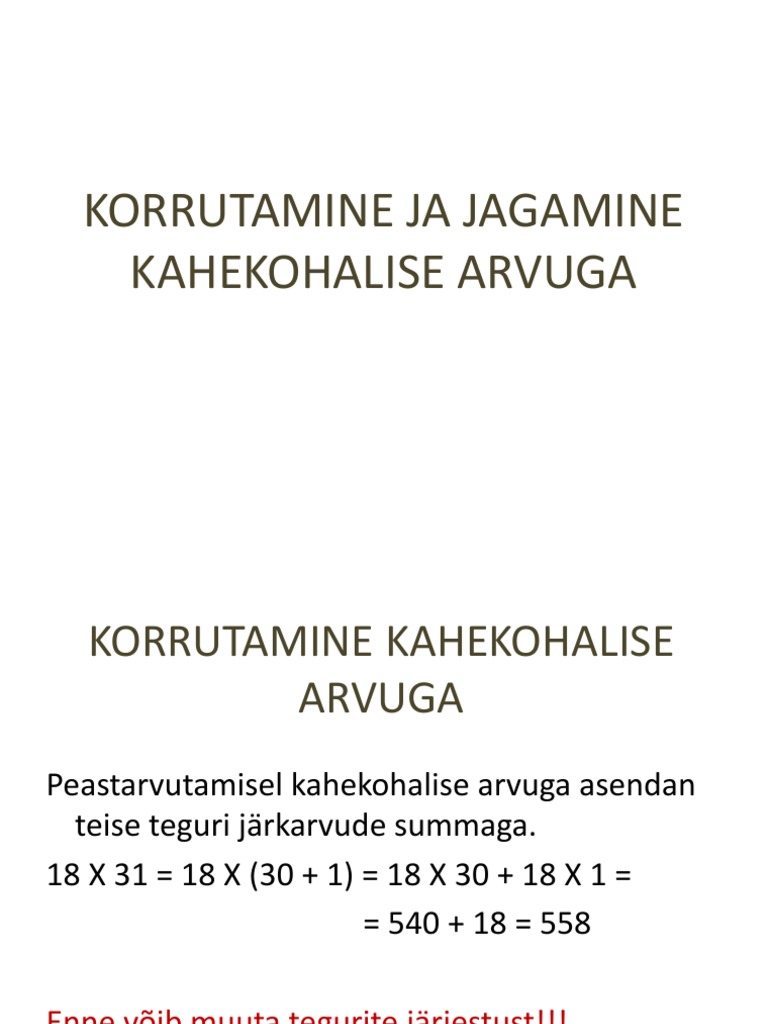 korrutamine ja jagamine kahekohalise arvuga
