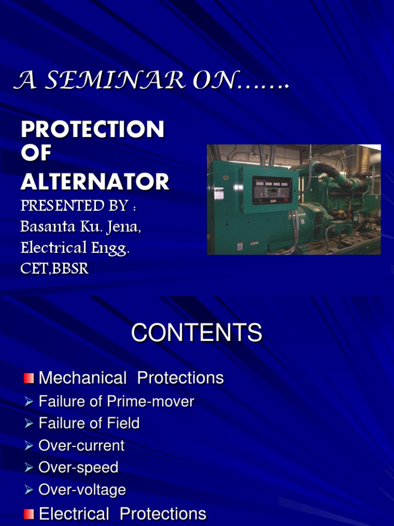 Alternator Protection Mechanisms Explained | PDF | Relay | Electric Power