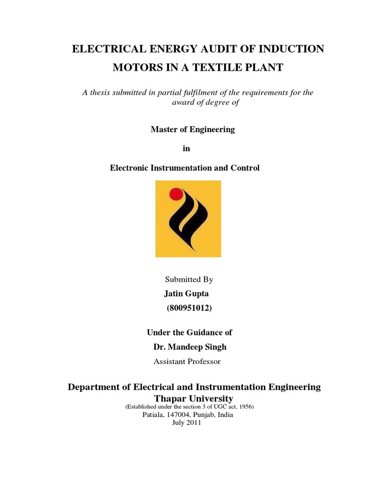 Electrical Energy Audit of Induction Motors in A Textile Plant | PDF ...