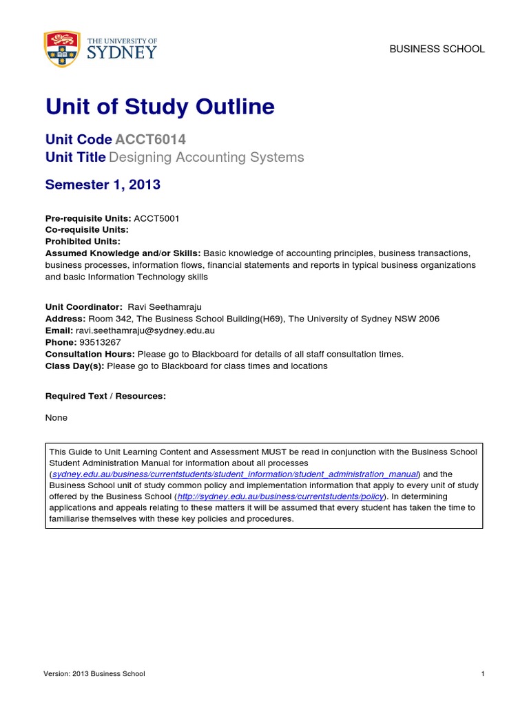 UoS Outline ACCT6014 SEM1 2013 Approved | PDF | Educational Assessment ...