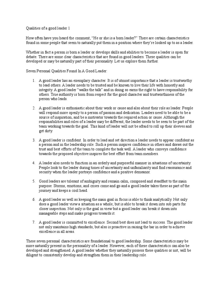 Qualities of A Good Leader | PDF | Leadership | Applied Psychology
