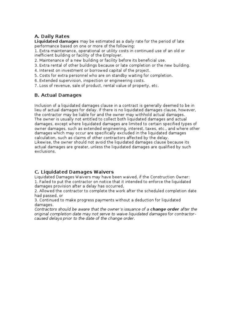 Liquidated Damages in Construction Contracts | PDF