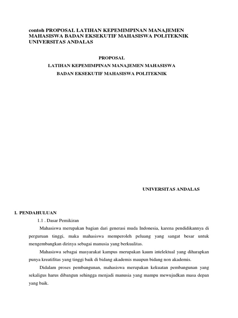 Contoh Proposal Latihan Kepemimpinan Manajemen Mahasiswa