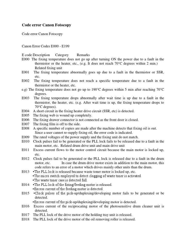 Canon Copier Error Codes Guide | PDF | Image Scanner | Photocopier