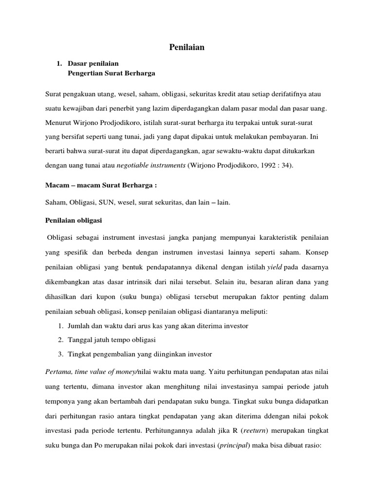 Penilaian Surat  Berharga 