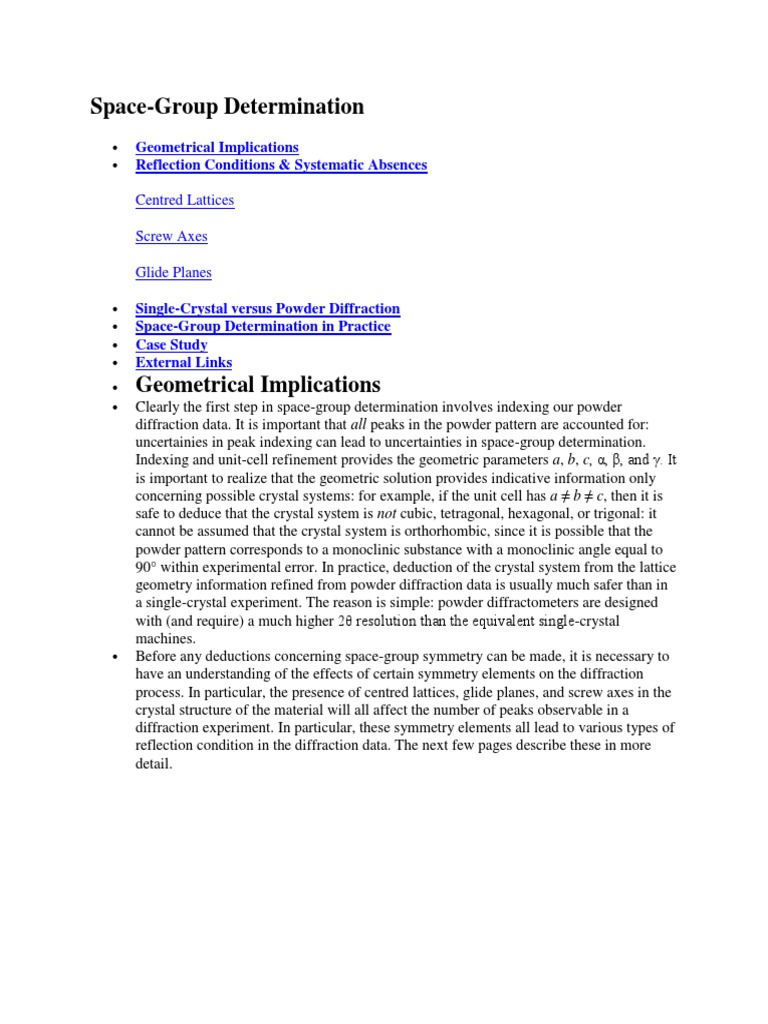 Space-Group Determination: Geometrical Implications Reflection ...