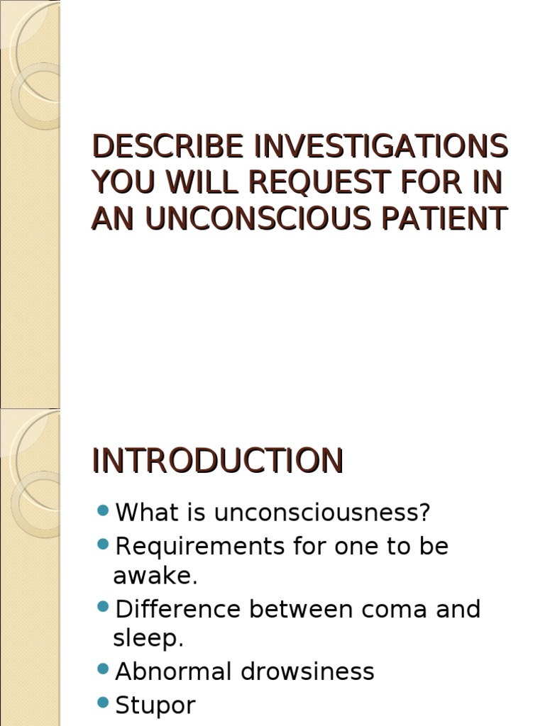 Investigations in An Unconscious Patient | PDF | Coma | Medicine