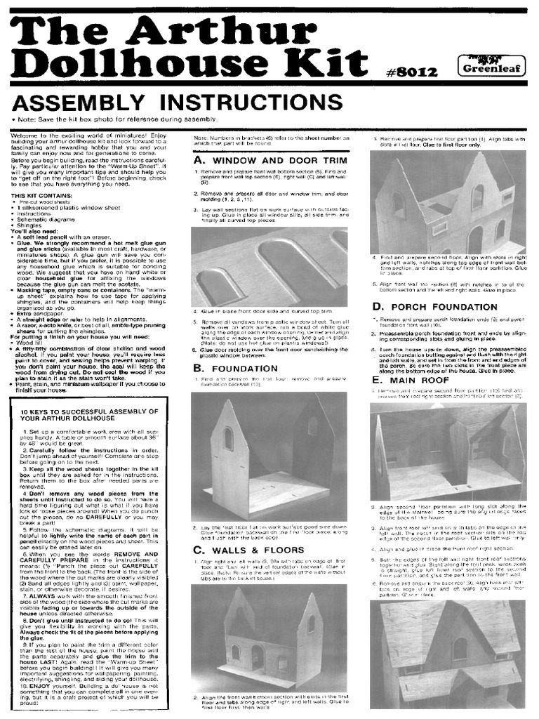 Greenleaf Dollhouses The Arthur Assembly Instructions PDF