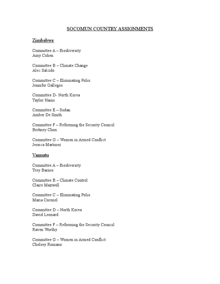 SOCOMUN Country Assignments Overview | PDF